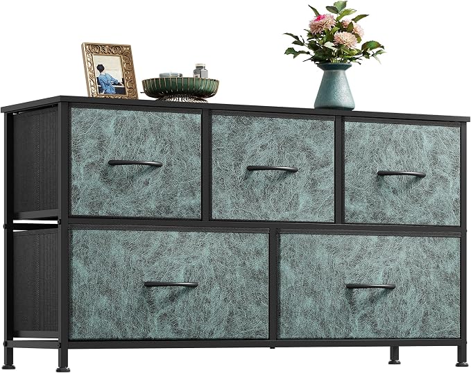 WLIVE Wide Dresser for Bedroom, 5 Drawer Chest of Drawers, Vintage Green | 5 by WLIVE