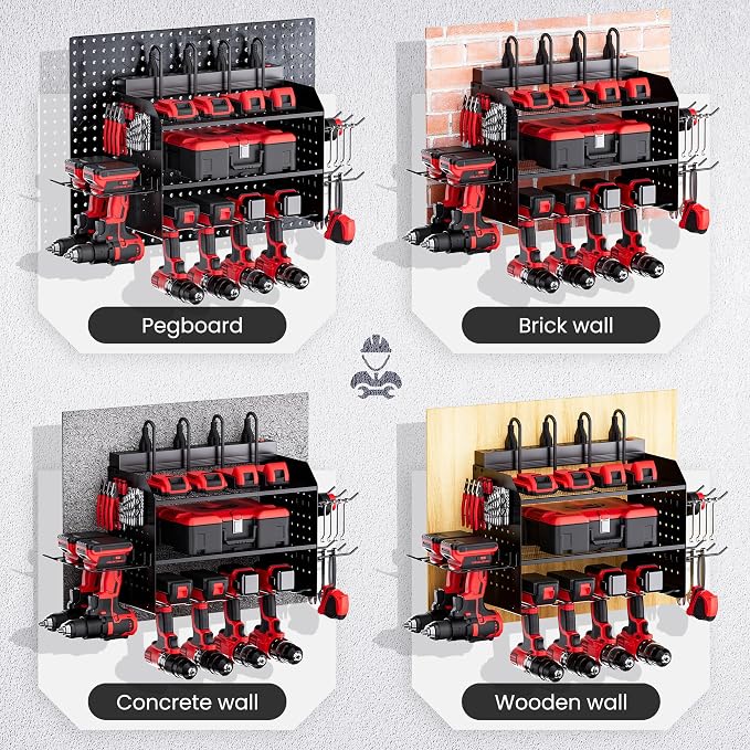 TRZZ Power Tool Organizer Wall Mount, 3-Layer Charging Station, 6 Drill Holders - Image 7