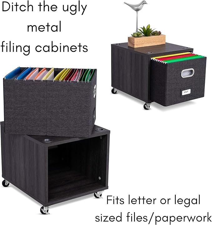 BIRDROCK HOME Rolling File Cabinet – Decorative Storage Shelf w/Removable Bins - Image 8