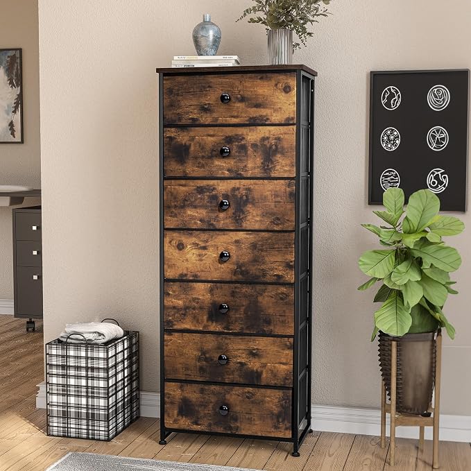 Fabric Dresser for Bedroom, 7-Drawer Tall Vertical Tower) | Wooden Top - Image 2
