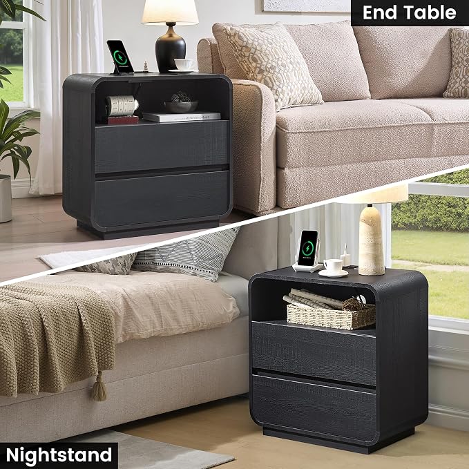 Black Curved Nightstand Set of 2 - Image 8