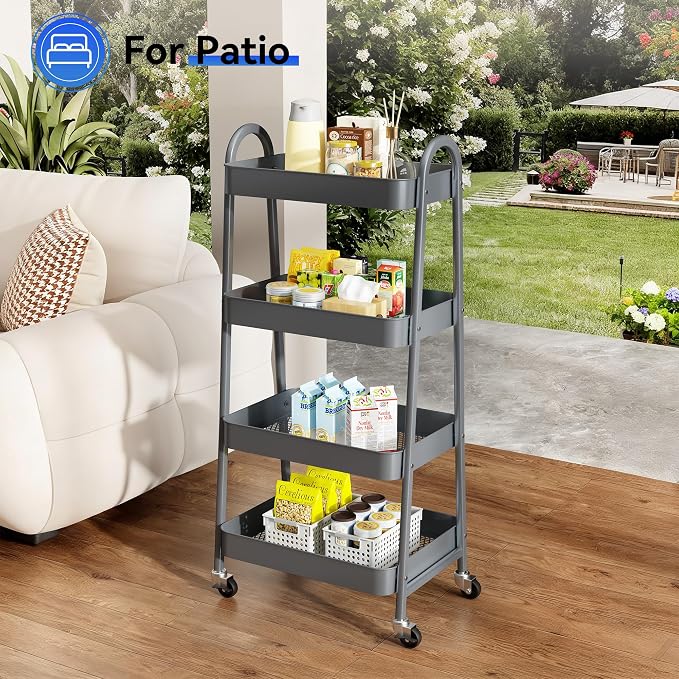 NEWBULIG 4-Tier Metal Rolling Storage Cart, Heavy Duty Mobile Utility Organizer - Image 8