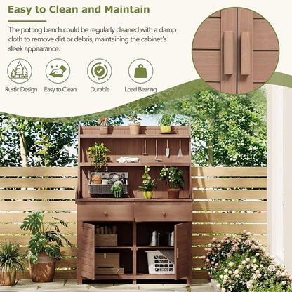Merax Potting Bench Table with Cabinet and Open Shelves, Garden Potting Bench - Image 6