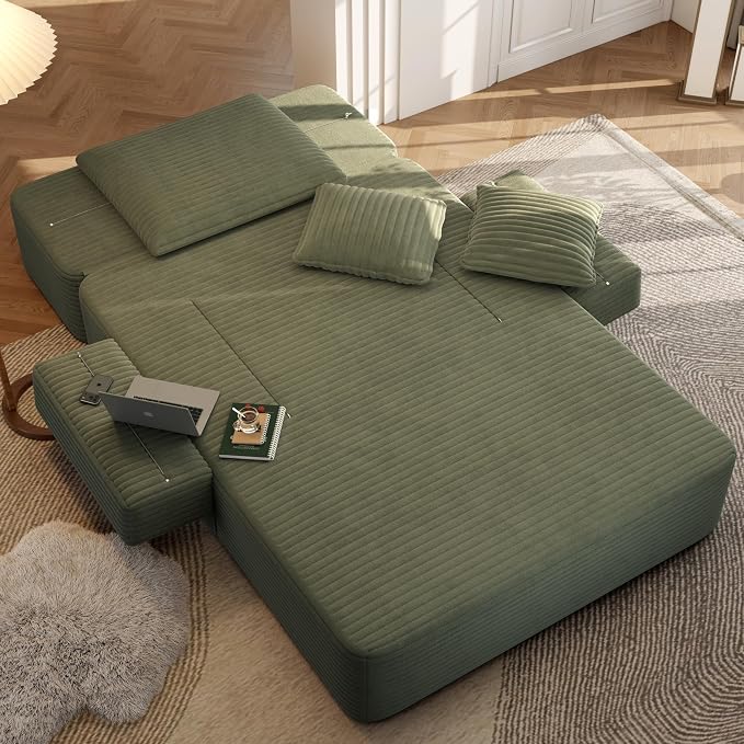 2-in-1 Convertible Chaise Lounge Indoor, 60.2" Corduroy Upholstered Chaise - Image 4