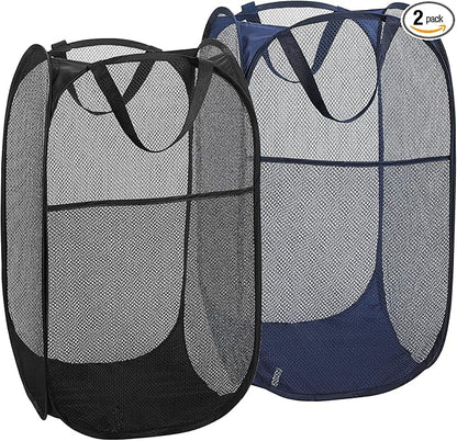 2 Pack Laundry Basket, Foldable Mesh Pop-up Laundry Hamper by LVXINLI