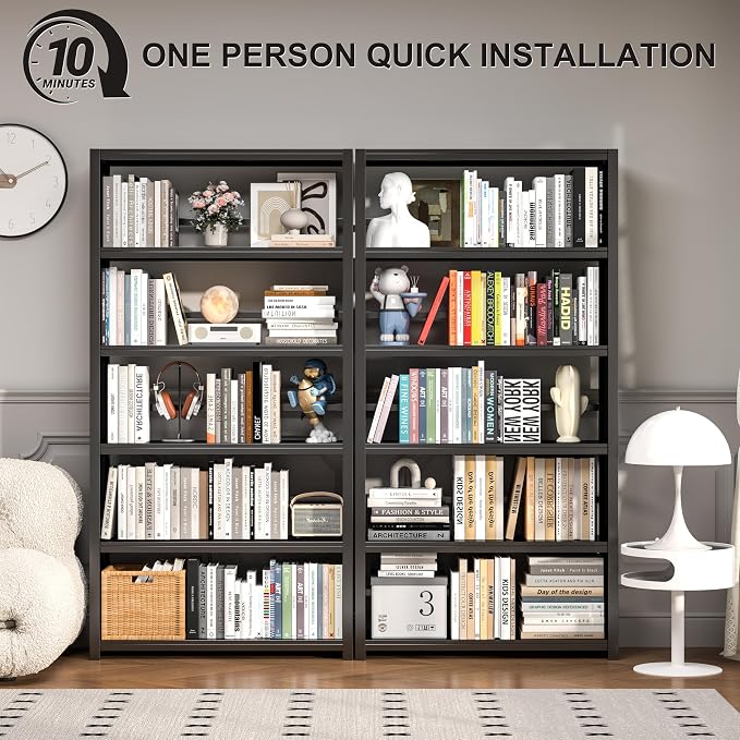 5 Tier Metal Bookshelf, Large Heavy Duty Book Shelves, Industrial Wide Book - Image 4
