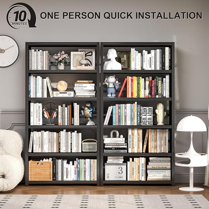 5 Tier Metal Bookshelf, Large Heavy Duty Book Shelves, Industrial Wide Book - Image 4