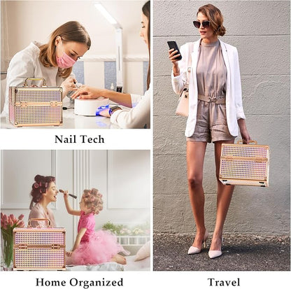 Makeup Case Organizer, Makeup Train Case, Trays Cosmetic Box Portable, - Image 6