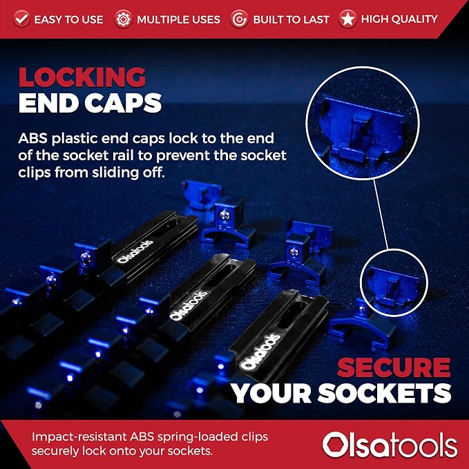 Olsa Tools Aluminum Socket Organizer, 3/8-Inch Drive x 18 Clips, 1/2-Inch Drive - Image 4
