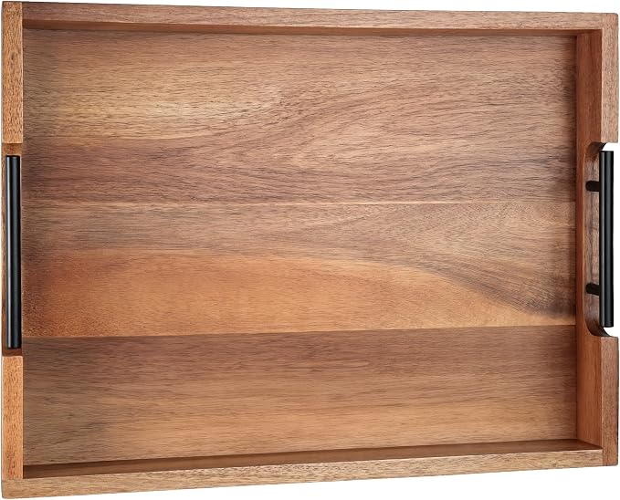 Joy&Grace Ottoman Tray for Living Room, Large Acacia Wooden Serving Tray by JoyGrace