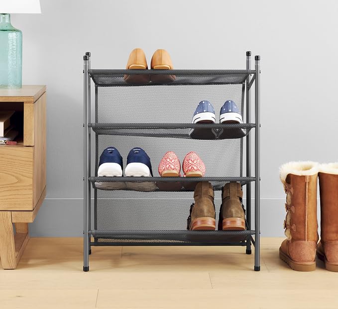 Whitmor Metal & Mesh 4-Tier Shoe Rack, Store up to 12 Pairs of Shoes - Image 6