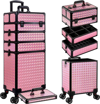 AROUS 5 in 1 Rolling Makeup Train Case Cosmetology Case on Wheels Large - Image 2