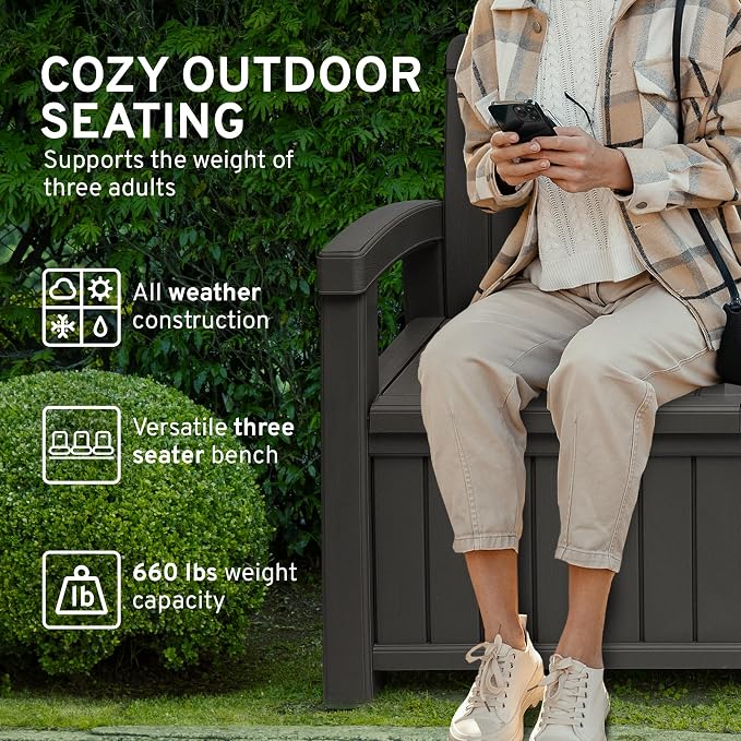 EconoHome 3 Seat Outdoor Storage Bench - Image 4