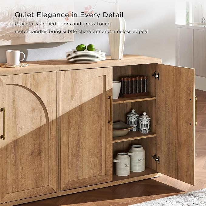 ACCOHOHO Arched Door Sideboard Buffet Cabinet Set of 3, Natural Oak | Modular - Image 4