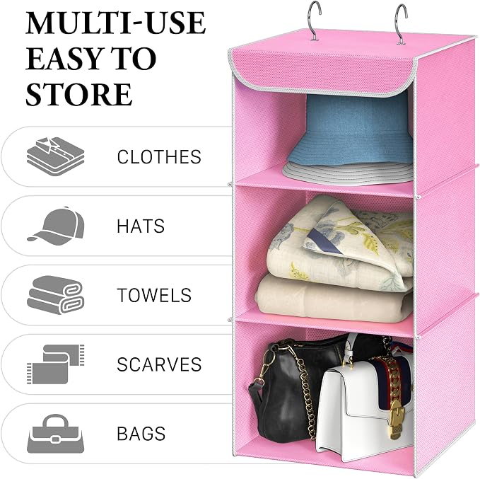 Simple Houseware 3-Shelf Hanging Closet Organizer, Fabric Storage Shelves - Image 5