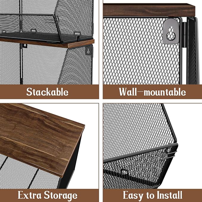 Stackable Fruit Basket for Kitchen Countertop Space Saving, Wall Mounted Mesh - Image 5