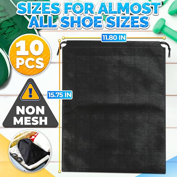 Shoe Bags for Travel, 10 Pack, 11.8"x15.75", Drawstring, Solid | Travel Shoe - Image 2