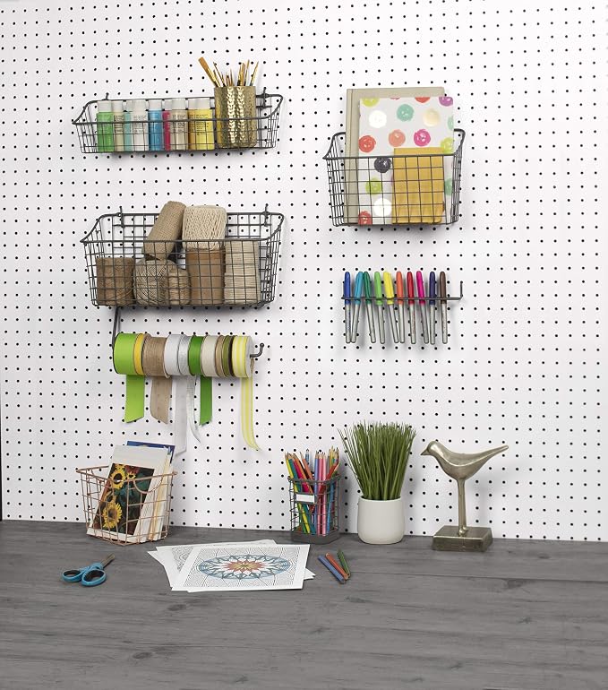 Spectrum Large Wire Basket Pegboard Wall Organizer Metal Pegboard Storage Bin - Image 5