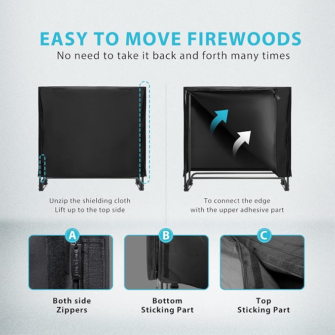 VIVOHOME 4ft Heavy Duty Indoor Outdoor Firewood Storage Log Rack and Cover - Image 3