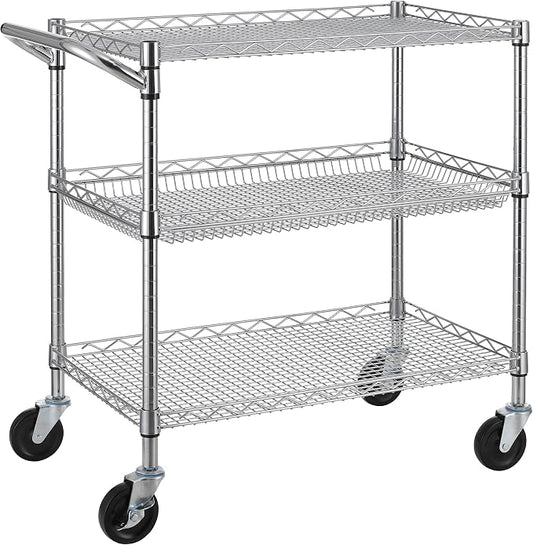 Finnhomy 3 Tier Heavy Duty Commercial Grade Utility Cart, Wire Rolling Cart by Finnhomy