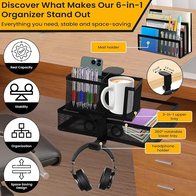 6-in-1 Under Desk Drawer Organizer - Image 2