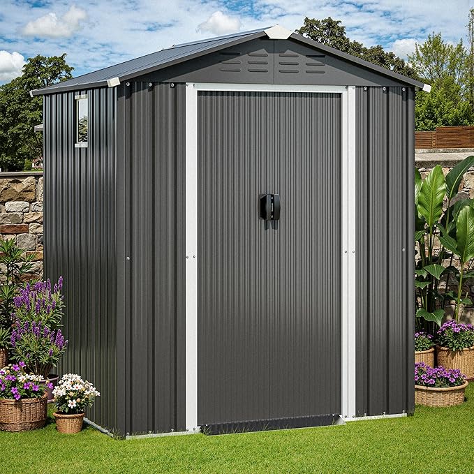 JYQAQA 6x4 FT Outdoor Storage Shed, Waterproof Metal Garden Sheds by JYQAQA