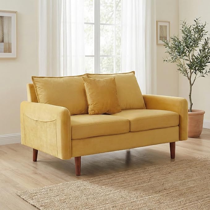 56.1" Round armrest Velvet Loveseat Sofa, mid-Century Modern Style, Luxurious - Image 5