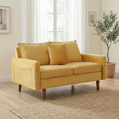 56.1" Round armrest Velvet Loveseat Sofa, mid-Century Modern Style, Luxurious - Image 5