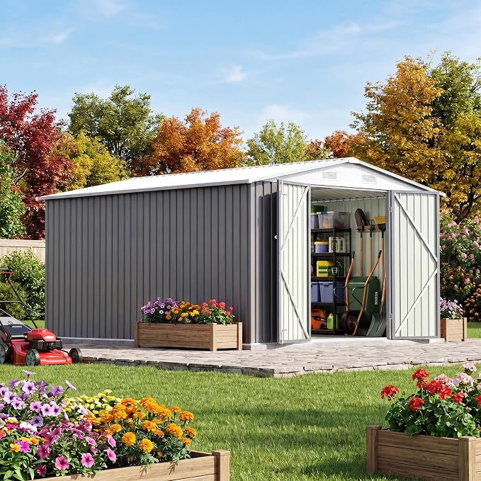 JUMMICO 10x12 FT Outdoor Storage Shed, Heavy Duty Metal Shed - Image 8