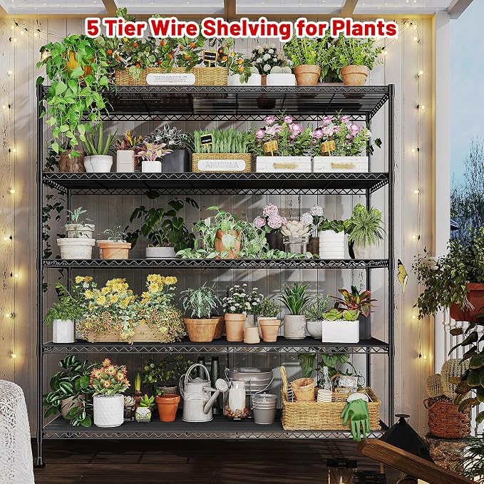 REIBII 45.8''W Storage Shelves 5 Tier Wire Shelving Metal Shelves - Image 6