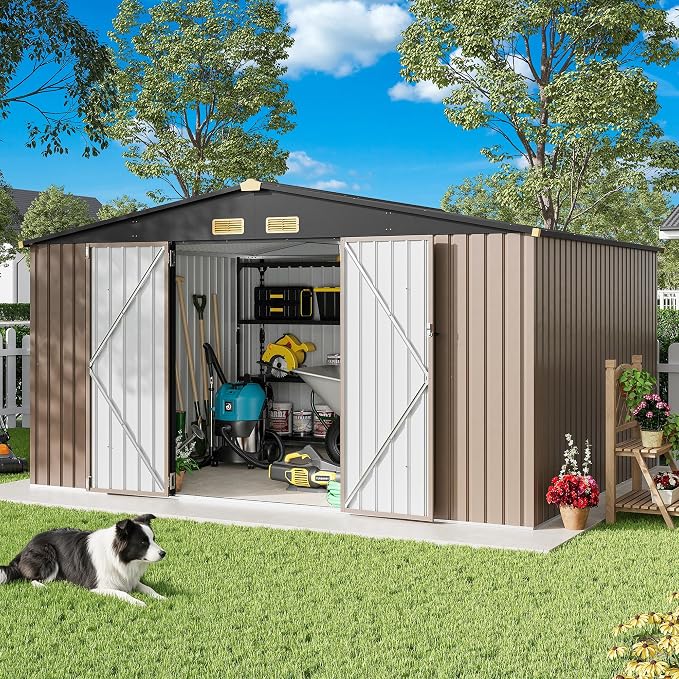 IRONCK 10x12FT Outdoor Storage Shed, Metal Garden Tool Shed - Image 9