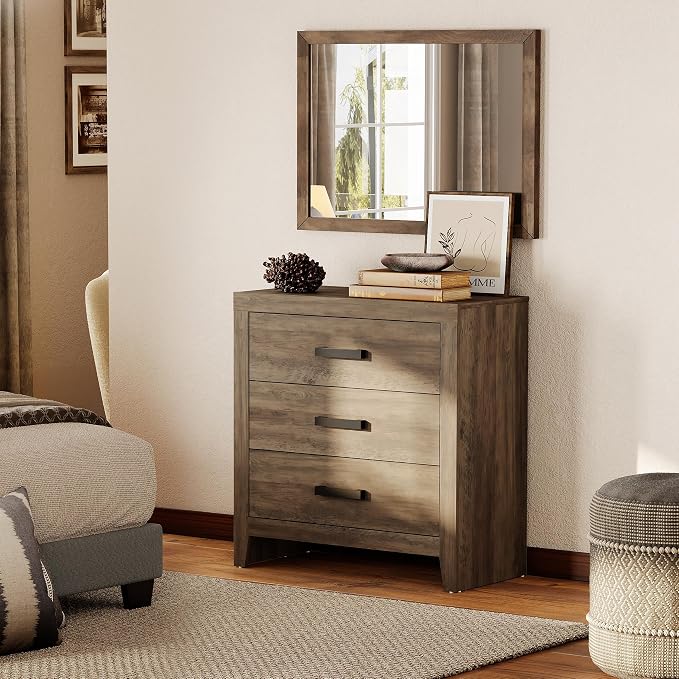 WAMPAT Farmhouse 3 Drawer Nightstand Set of 2, Large Wood Bedside Tables - Image 4
