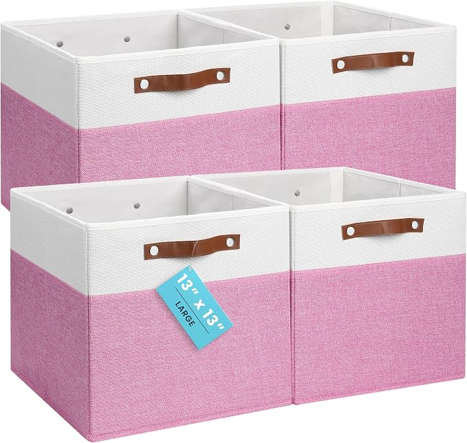 OrganiHaus 13" x 13" x 13" Cube Fabric Storage Bins Set of 4, Fabric Storage by OrganiHaus