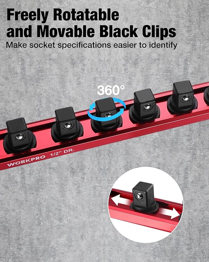 WORKPRO Magnetic Socket Organizer, 1/2" Drive Aluminum Alloy Socket Holder - Image 5