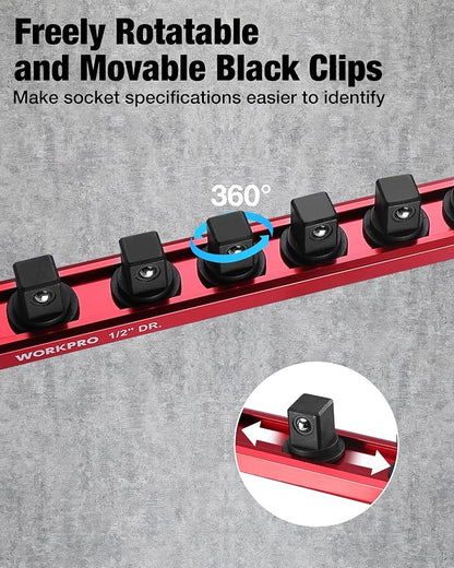 WORKPRO Magnetic Socket Organizer, 1/2" Drive Aluminum Alloy Socket Holder - Image 5