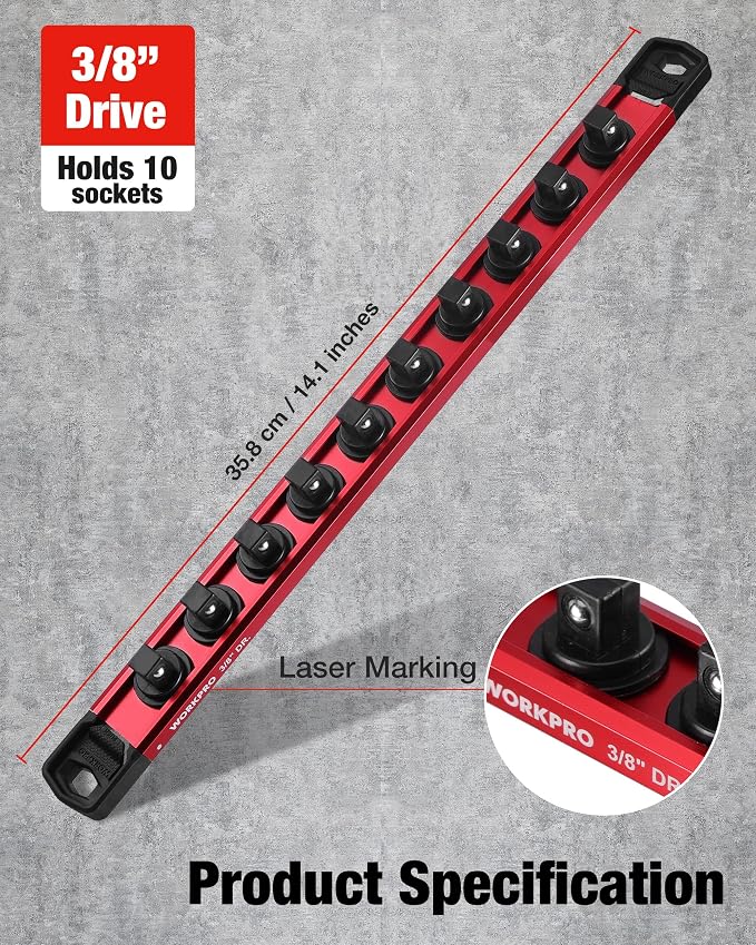 WORKPRO Magnetic Socket Organizer, 3/8" Drive Aluminum Alloy Socket Holder - Image 7