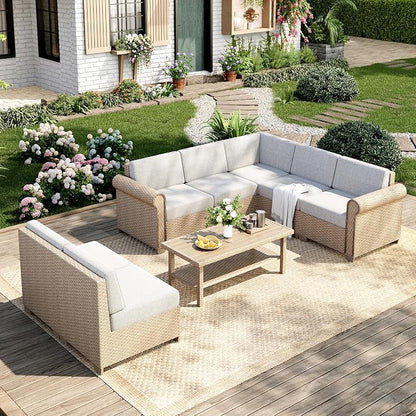Patio Furniture Set, 8 Piece Outdoor Rattan Wicker Sectional Conversation Set by MIXPATIO