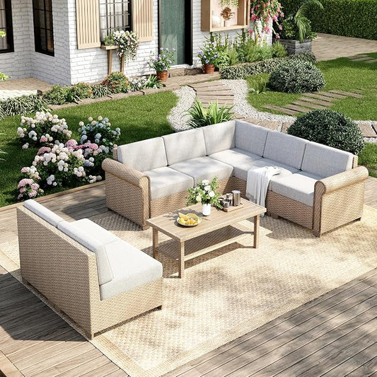 Patio Furniture Set, 8 Piece Outdoor Rattan Wicker Sectional Conversation Set by MIXPATIO