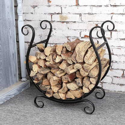 MyGift Black Metal Firewood Rack - Image 3