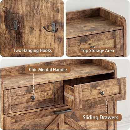 Shoe Cabinet with 3 Flip Drawers & 2 Top Drawers, Hidden Slim Shoe Rack - Image 6