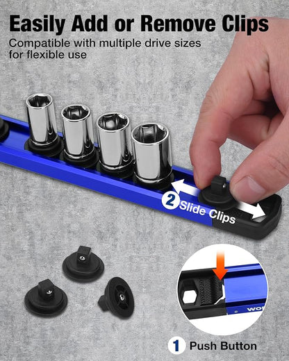 WORKPRO Magnetic Socket Organizer, 1/4" Drive Aluminum Alloy Socket Holder - Image 2