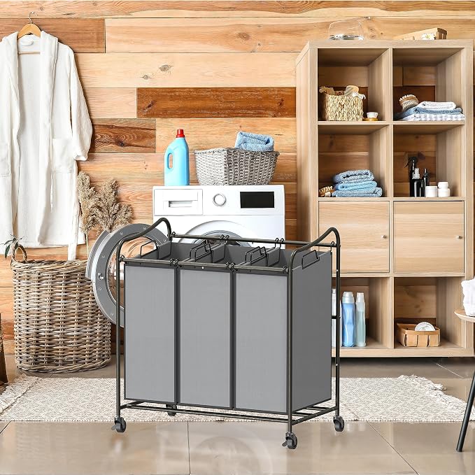 Simple Houseware Heavy Duty 3-Bag Laundry Sorter Rolling Cart, Dark Grey – - Image 7