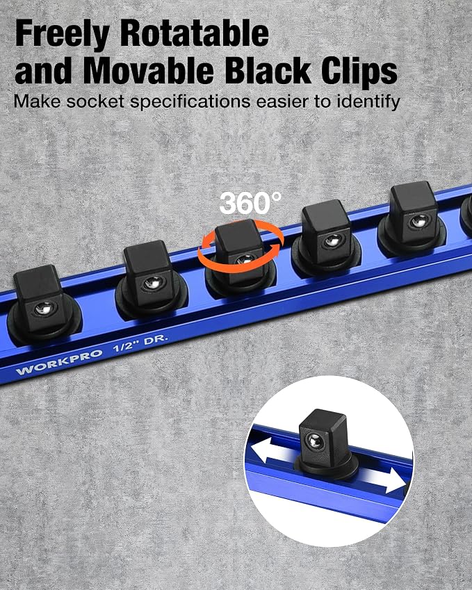 WORKPRO Magnetic Socket Organizer, 1/2" Drive Aluminum Alloy Socket Holder - Image 5