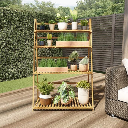 Pure Garden Ladder Plant Stand-4 Tier Freestanding Bamboo Storage - Image 5