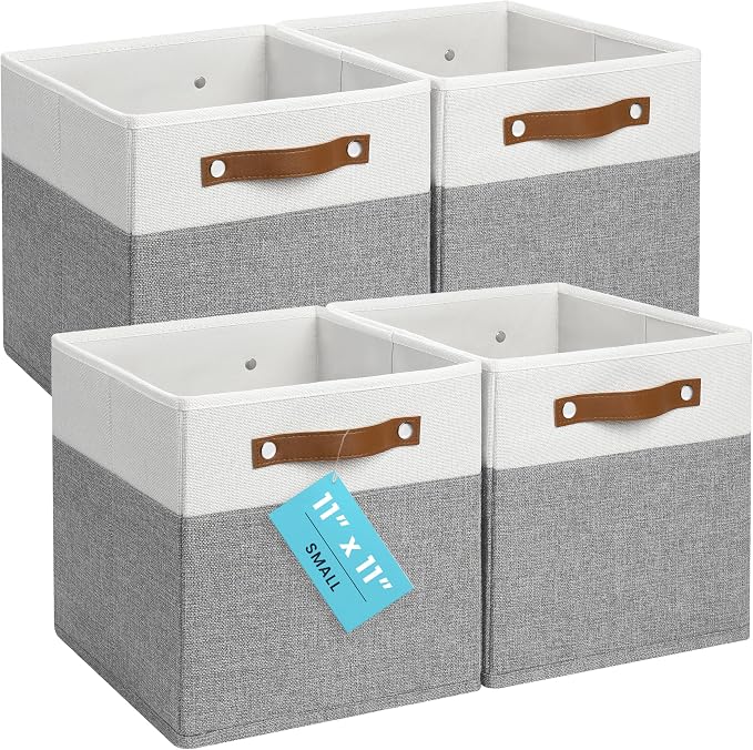 OrganiHaus 11" x 11" x 11" Fabric Cube Storage Bins Set of 4, Foldable by OrganiHaus