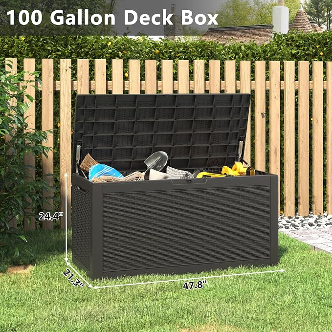 100 Gallon Deck Box Lockable Rattan Outdoor Storage Box waterproof Outdoor - Image 2