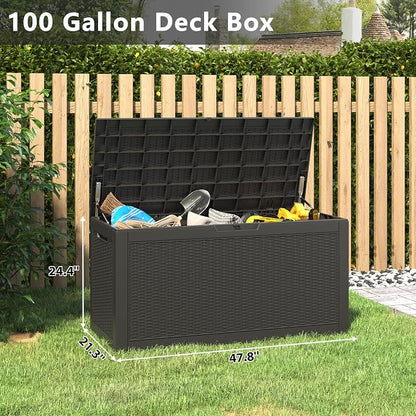 100 Gallon Deck Box Lockable Rattan Outdoor Storage Box waterproof Outdoor - Image 2