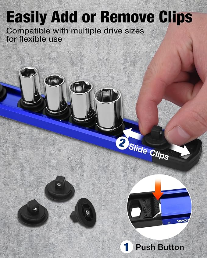 WORKPRO Magnetic Socket Organizer Set, 1/2" 3/8" 1/4" Drive Aluminum Alloy - Image 2