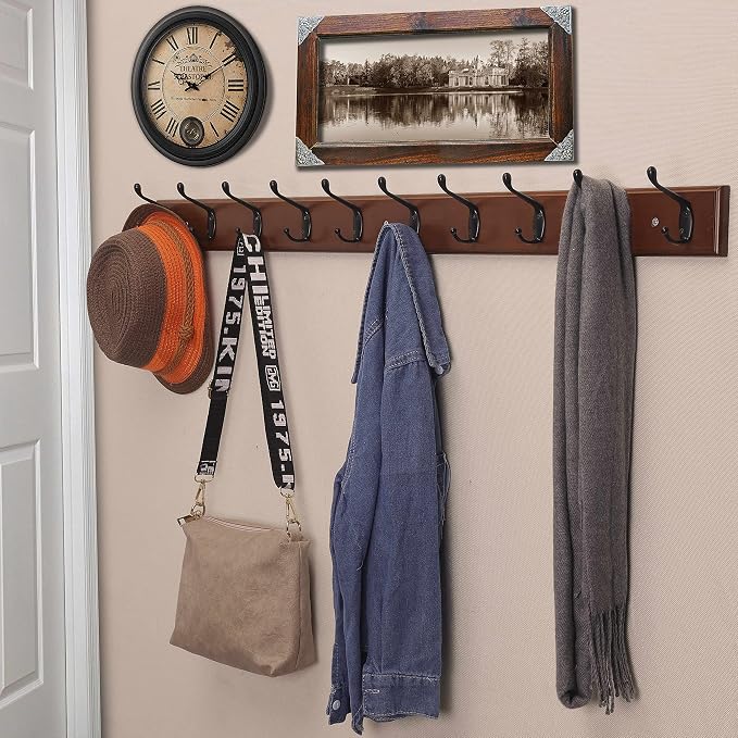 Dseap Coat Rack Wall Mounted: 10-Hooks, 38-1/4" Long, Wood Coat Hooks Wall - Image 3