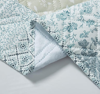 Brilliant Sunshine Multi Blue and Beige Floral Patchwork Couch Armrest 5 - Image 4